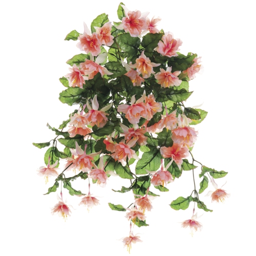 Fuchsia Artificial Floral Hanging Bush Spray - 20" - Peach and Cream