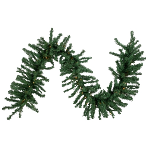 Image 1 of 3.. 9' x 20" Pre-Lit Green Artificial Pine Christmas Garland, Warm White LED Lights