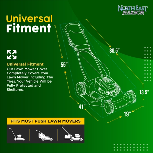 Lawn Mower Cover, Marine Grade 600D, Push Mower Cover, Outdoor Storage Lawn Mower Cover Waterproof Heavy Duty, UV Protection Universal Push Lawn