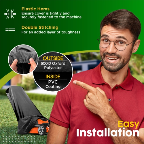 Lawn Mower Cover, Marine Grade 600D, Push Mower Cover, Outdoor Storage Lawn Mower Cover Waterproof Heavy Duty, UV Protection Universal Push Lawn