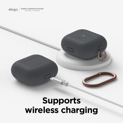 Étui en silicone Elago compatible avec les AirPods 3ᵉ génération - Mousqueton inclus, prise en charge du chargement sans fil, résistant aux chocs,