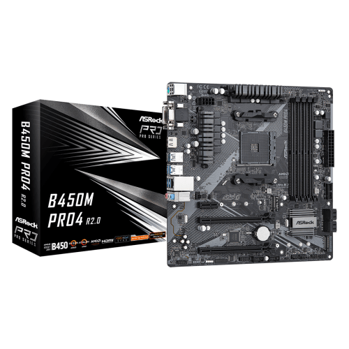 ASRock Motherboard B450M PRO4 R2.0 AMD AM4 Promontory B450 Max128G DR4 Micro ATX Retail