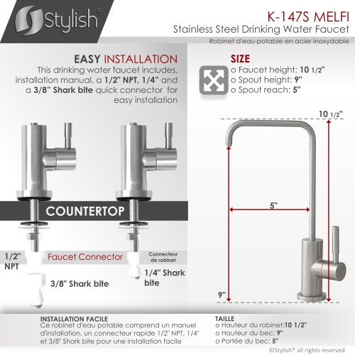 K130SK147S Single Handle Pull Down Kitchen Faucet with Cold Water Tap in Stainless Steel