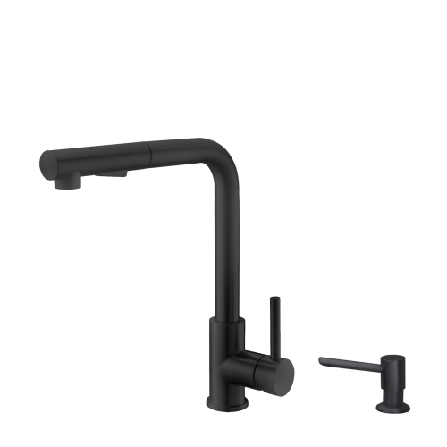 K130NS01N Single Handle Pull Down Kitchen Faucet with Soap Dispenser in Black