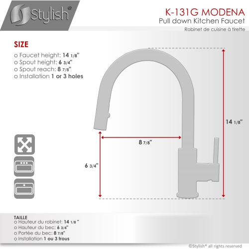 K131GK142G Single Handle Pull Down Kitchen Faucet with Cold Water Tap in Gold