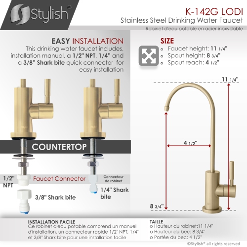 K131GK142G Single Handle Pull Down Kitchen Faucet with Cold Water Tap in Gold