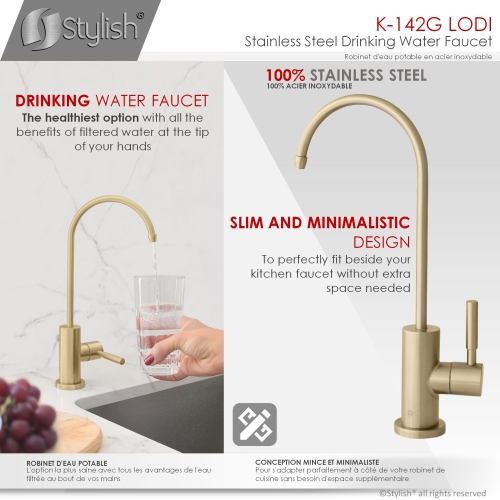 K131GK142G Single Handle Pull Down Kitchen Faucet with Cold Water Tap in Gold