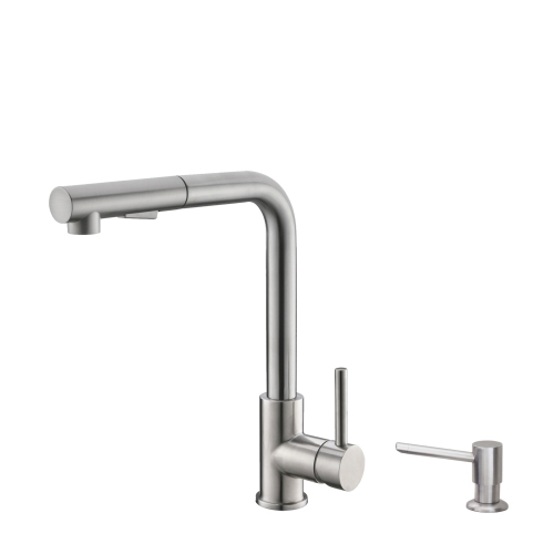 K130SS01S Single Handle Pull Down Kitchen Faucet with Soap Dispenser in Stainless Steel