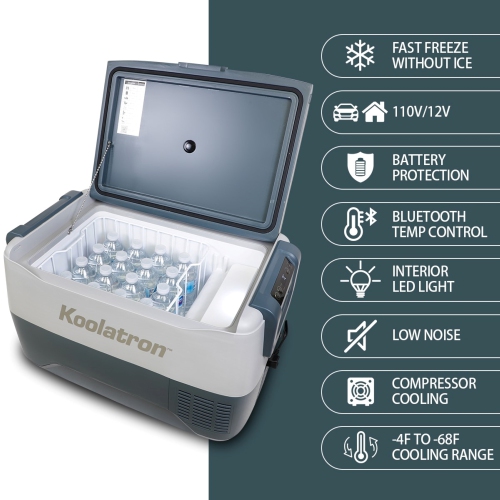 Koolatron 12 Volt Portable Freezer/Refrigerator w/ Bluetooth 31 qt, 12V DC/110V AC Cords, Gray