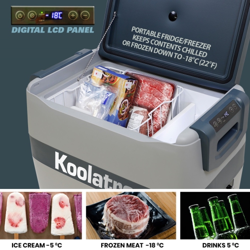 Koolatron 12 Volt Portable Freezer/Refrigerator w/ Bluetooth 42 qt, 12V DC/110V AC Cords, Gray
