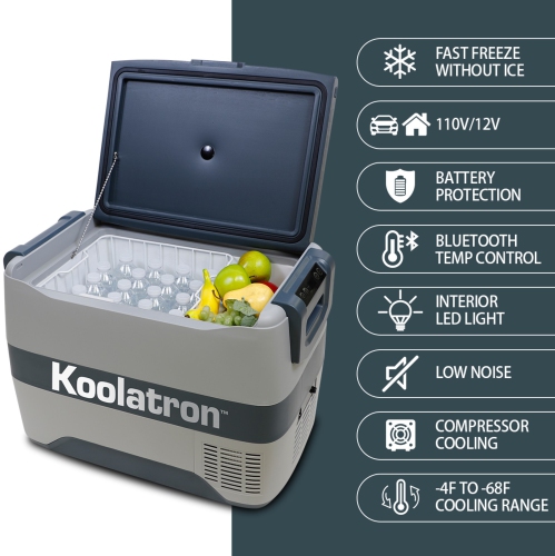 Koolatron 12 Volt Portable Freezer/Refrigerator w/ Bluetooth 42 qt, 12V DC/110V AC Cords, Gray