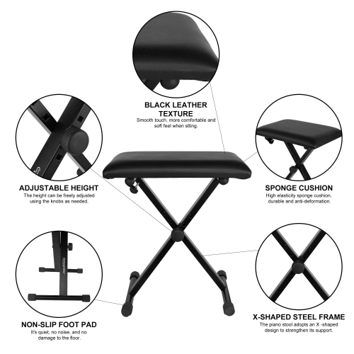 2 Packs X style Adjustable Padded Piano Keyboard Bench Seat W/ Rubber Feet Stool Folding Chair - PrimeCables