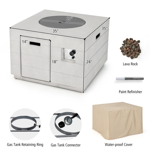 Gymax 34'' Square Concrete Propane Fire Pit Table w/ Lava Rocks Rain Cover 50,000 BTU