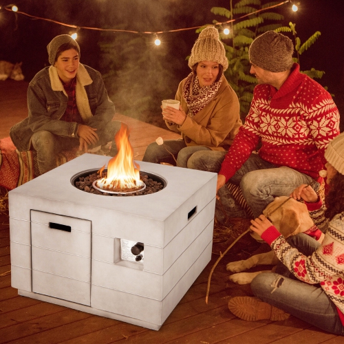 Gymax 34'' Square Concrete Propane Fire Pit Table w/ Lava Rocks Rain Cover 50,000 BTU