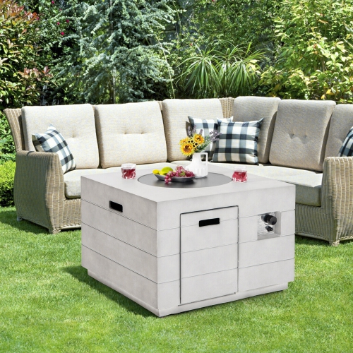 Gymax 34'' Square Concrete Propane Fire Pit Table w/ Lava Rocks Rain Cover 50,000 BTU