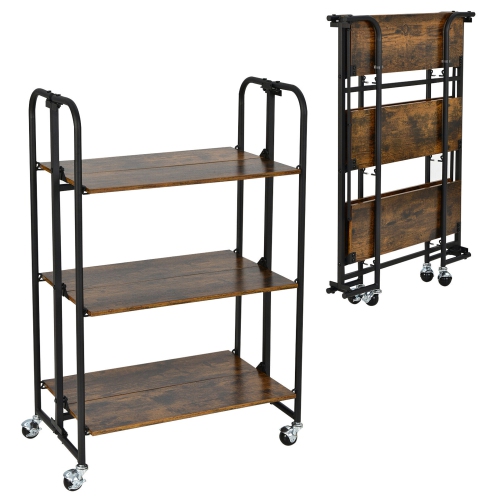 Gymax 3-Tier Folding Bar Cart Kitchen Serving Island Utility Cart Storage Shelves