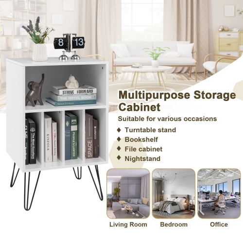 Gymax File Cabinet W/ Split Storage Standing Display Bookshelf Bedroom White