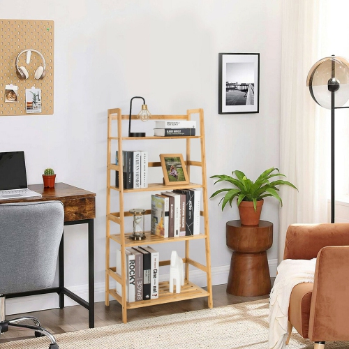 Gymax 4-Tier Bookshelf Bamboo Ladder Shelf Bathroom Shelves Storage Plant Stand Rack