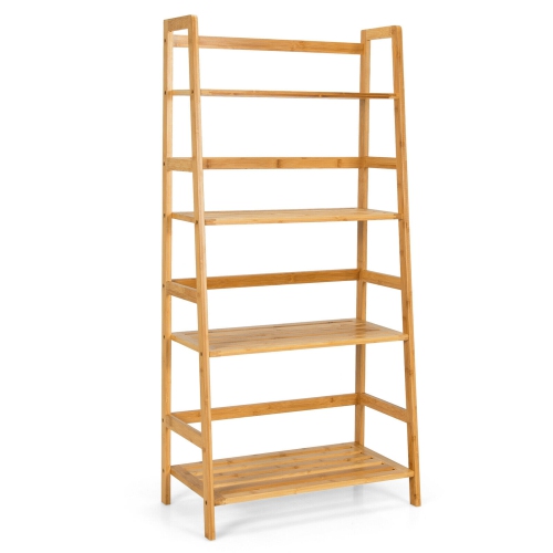Gymax 4-Tier Bookshelf Bamboo Ladder Shelf Bathroom Shelves Storage Plant Stand Rack