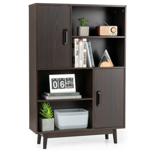 GYMAX  Sideboard Storage Cabinet Bookshelf Cupboard W/door Shelf Black / / Espresso In White