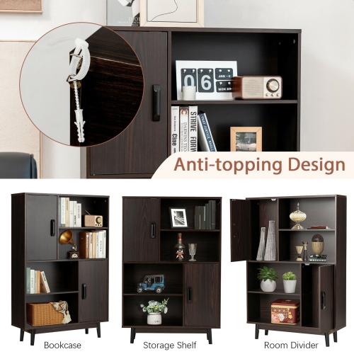 Gymax Sideboard Storage Cabinet Bookshelf Cupboard w/Door Shelf Black / White / Espresso