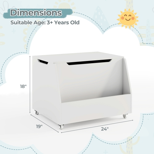 Gymax Kids Toy Box Wooden Storage Chest Bench w/ Bookshelf Wheels Safety Hinge Lid