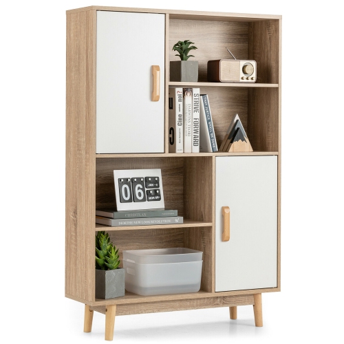 GYMAX  Sideboard Storage Cabinet Bookshelf Cupboard W/door Shelf Black / / Espresso In White