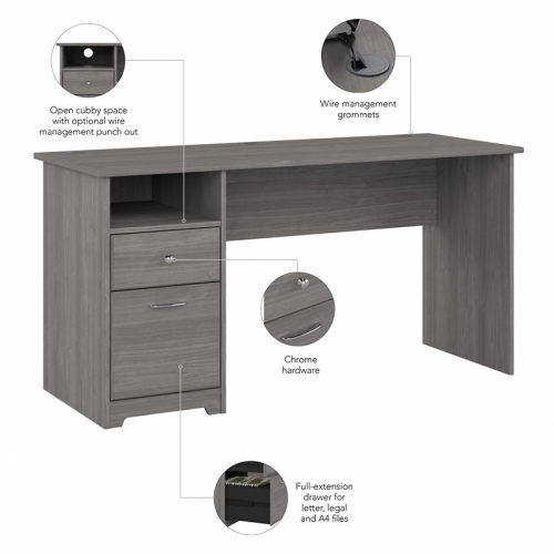 Cabot 60W Computer Desk with Drawers in Modern Gray - Engineered Wood