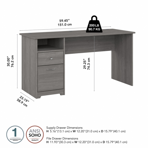 Cabot 60W Computer Desk with Drawers in Modern Gray - Engineered Wood