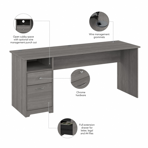 Cabot 72W Computer Desk with Drawers in Modern Gray - Engineered Wood