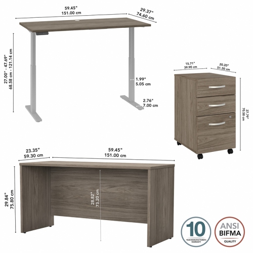 Studio C 60W Adjustable Standing Desk Set in Modern Hickory - Engineered Wood