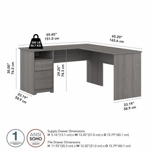 Cabot 60W L Shaped Computer Desk with Drawers in Modern Gray - Engineered Wood