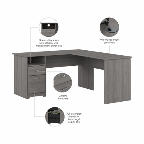 Cabot 60W L Shaped Computer Desk with Drawers in Modern Gray - Engineered Wood
