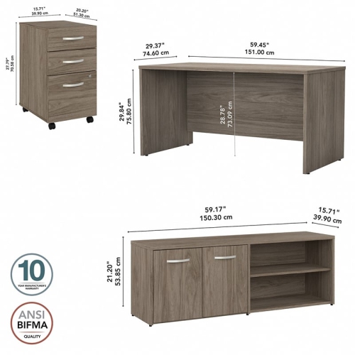 Studio C 60W Desk with Storage and Drawers in Modern Hickory - Engineered Wood