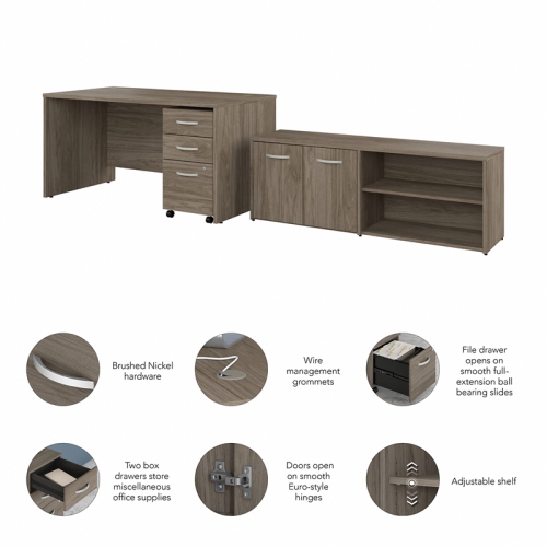 Studio C 60W Desk with Storage and Drawers in Modern Hickory - Engineered Wood