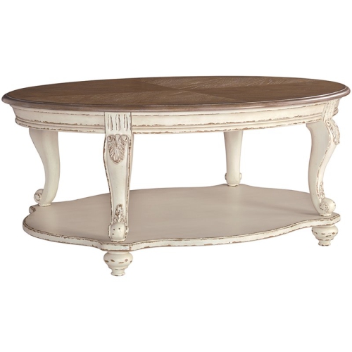 BOWERY HILL  Oval Coffee Table In Chipped White And Brown