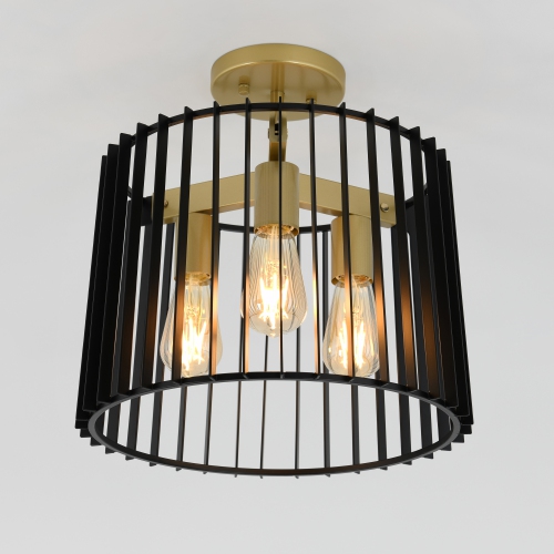 Gatsby Modern Flush Mount Ceiling Light Fixture, Black and Gold