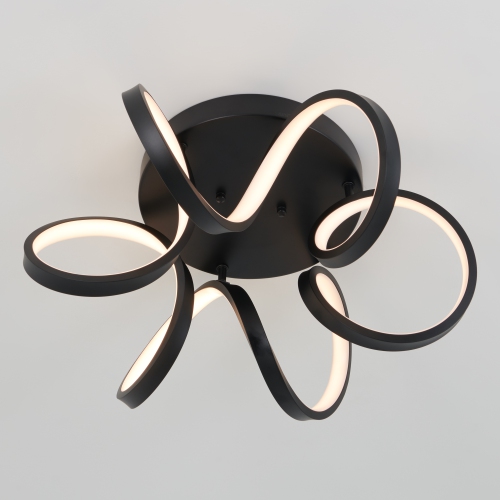 Swirl Ribbon Modern Flush Mount Ceiling Light Fixture, Black