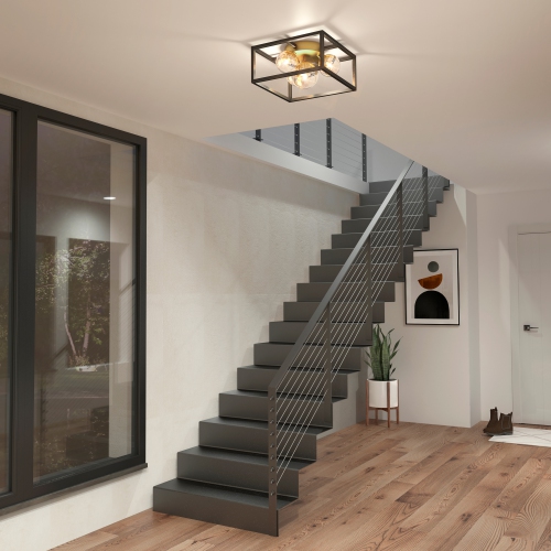 Griffintown Modern Flush Mount Ceiling Light Fixture, Black and Gold