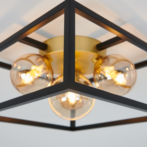 Griffintown Modern Flush Mount Ceiling Light Fixture, Black and Gold