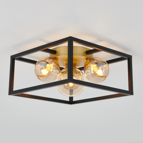 Griffintown Modern Flush Mount Ceiling Light Fixture, Black and Gold