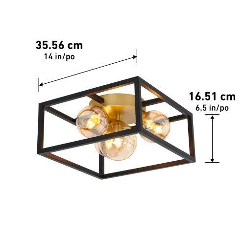 Griffintown Modern Flush Mount Ceiling Light Fixture, Black and Gold