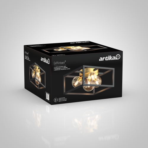 Griffintown Modern Flush Mount Ceiling Light Fixture, Black and Gold