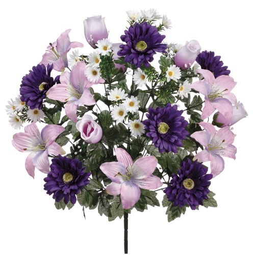 Lily, Daisy and Rose Artificial Floral Bouquet - 22" - Purple