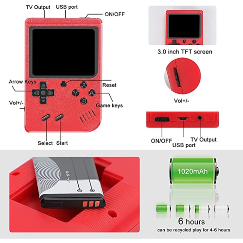 ULTREND Retro Handheld Game Console: 500 Games, 3" Screen, 1020mAh Battery. The perfect Stocking Stuffer & Christmas Gift! TV connection & two-player
