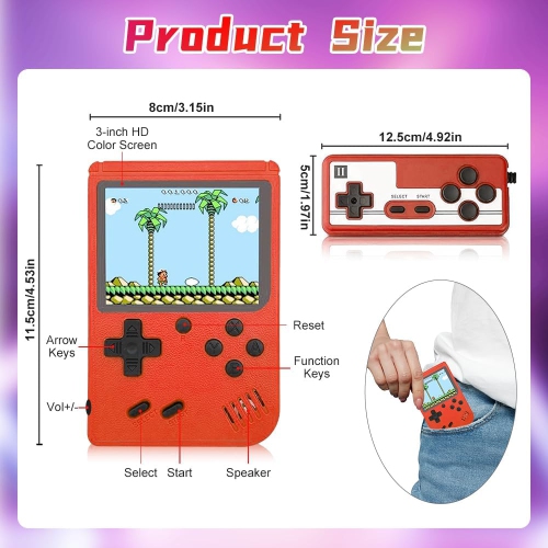 ULTREND Retro Handheld Game Console: 500 Games, 3" Screen, 1020mAh Battery. The perfect Stocking Stuffer & Christmas Gift! TV connection & two-player