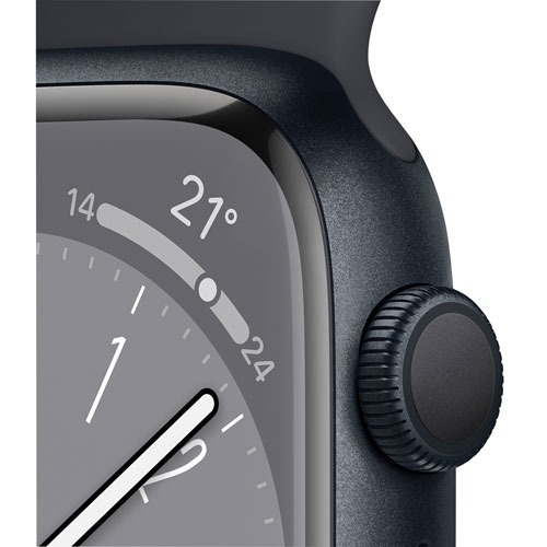 Image 6 de 7.. Boîte ouverte - Apple Watch Series 8 45&nbsp;mm avec boîtier en aluminium minuit et bracelet sport minuit (GPS) - moyen/Grand
