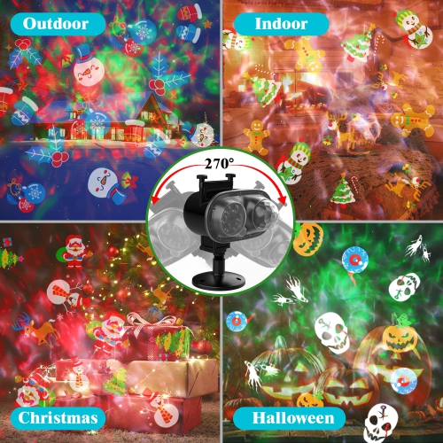 Lumières de Noël d'extérieur, projecteur avec télécommande, 26 effets HD