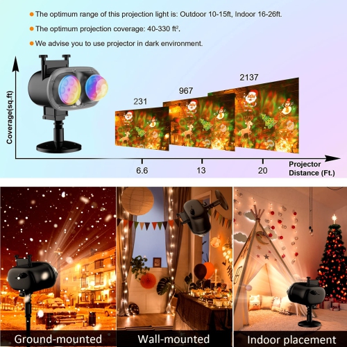 Lumières de Noël d'extérieur, projecteur avec télécommande, 26 effets HD