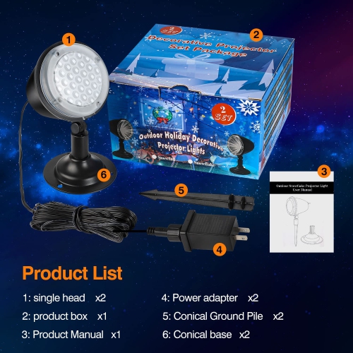 2 Pack Snowfall LED Light Projector, Snowflakes Projector Lights, Christmas Lights Outdoor/Indoor, Dynamic Snowfall Pattern